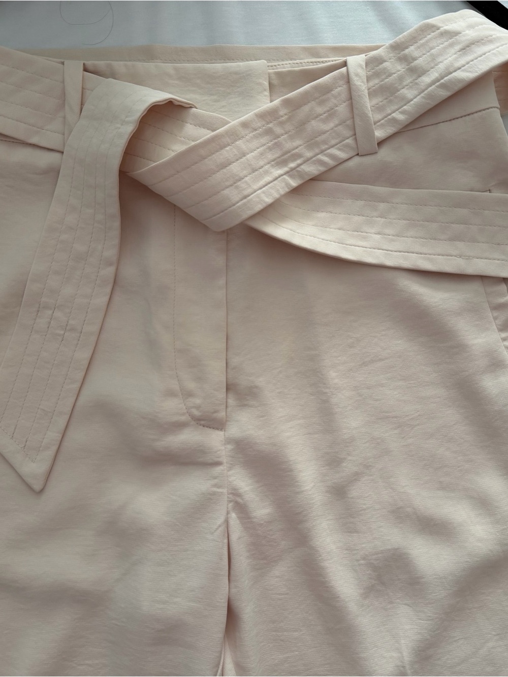 High-Rise Cropped Trousers with Quilted Self-Tie Belt in Pale Blush